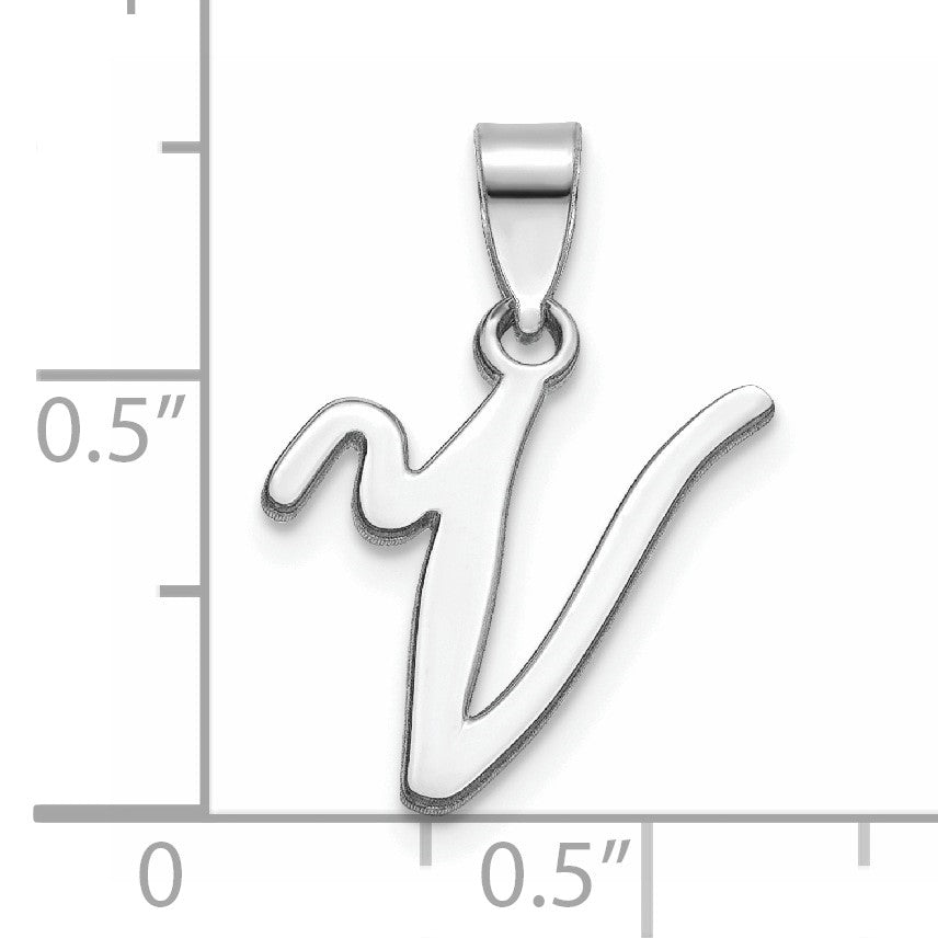 14KW White Gold Script Letter V Initial Pendant