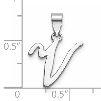 14KW White Gold Script Letter V Initial Pendant