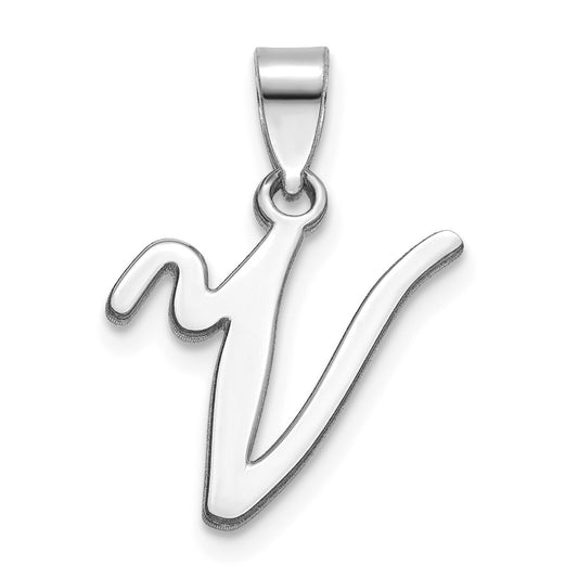 14KW White Gold Script Letter V Initial Pendant