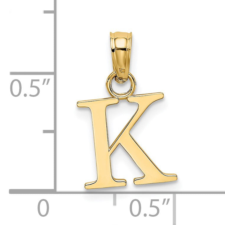14K Polished Block Letter K Initial Pendant