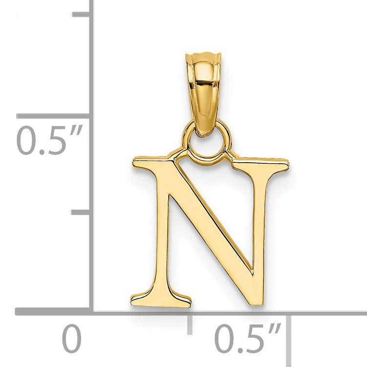 14K Polished Block Letter N Initial Pendant