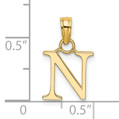 14K Polished Block Letter N Initial Pendant
