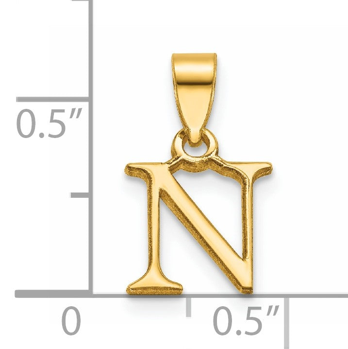 14K Polished Block Letter N Initial Pendant