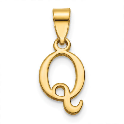 14K Polished Block Letter Q Initial Pendant