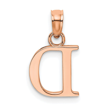 14K Rose Gold Polished Block Letter D Initial Pendant