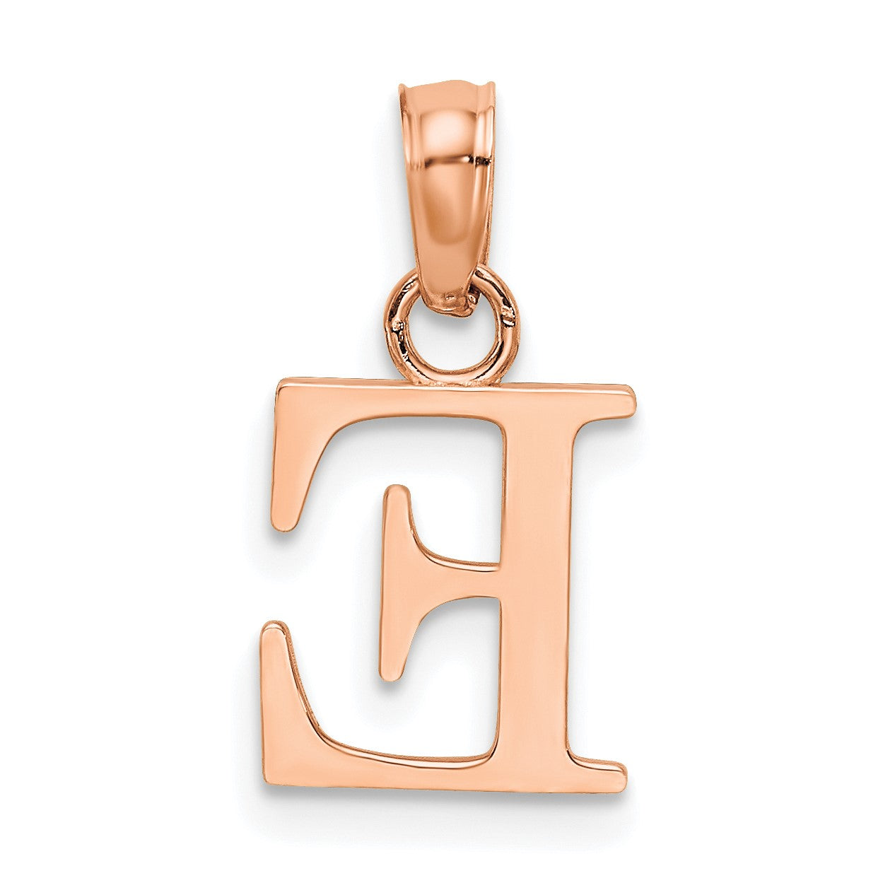 14K Rose Gold Polished Block Letter E Initial Pendant