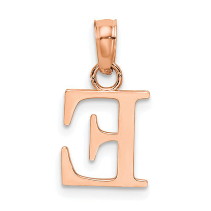 14K Rose Gold Polished Block Letter E Initial Pendant