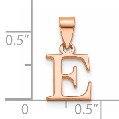 14K Rose Gold Polished Block Letter E Initial Pendant