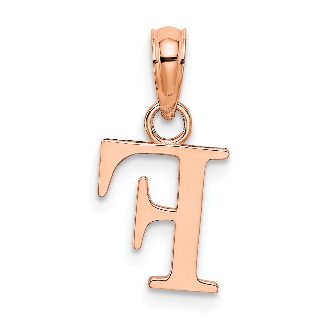 14K Rose Gold Polished Block Letter F Initial Pendant