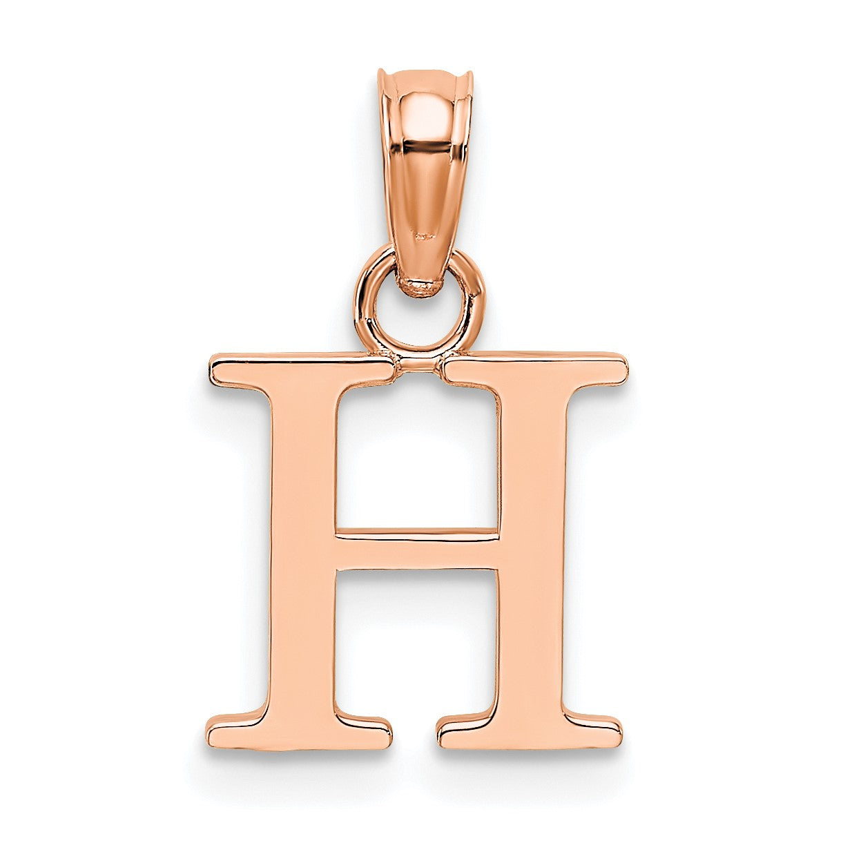 14K Rose Gold Polished Block Letter H Initial Pendant