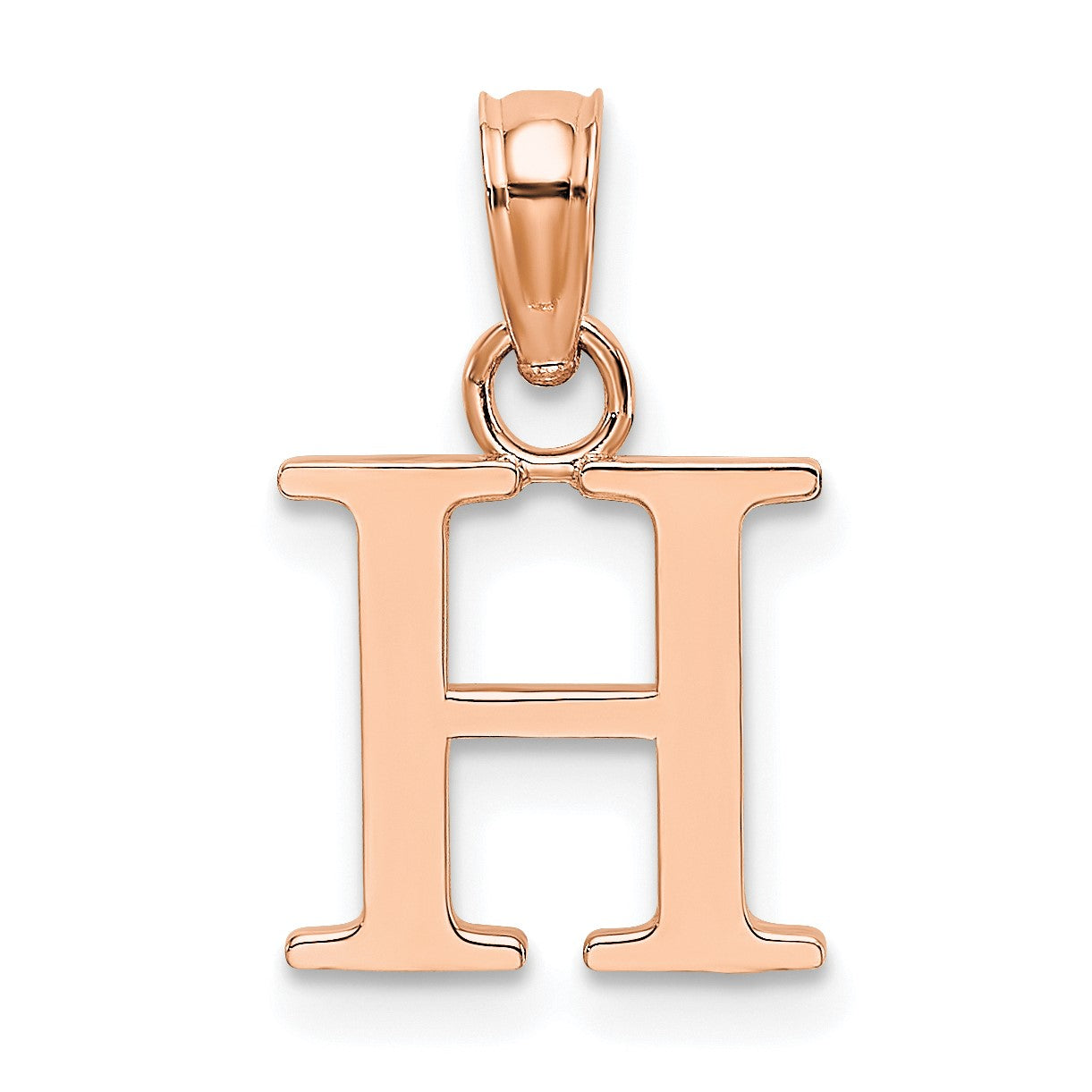14K Rose Gold Polished Block Letter H Initial Pendant