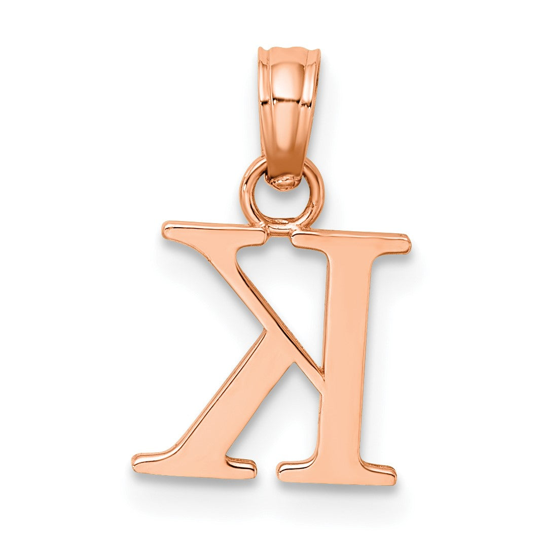 14K Rose Gold Polished Block Letter K Initial Pendant