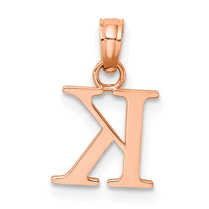14K Rose Gold Polished Block Letter K Initial Pendant