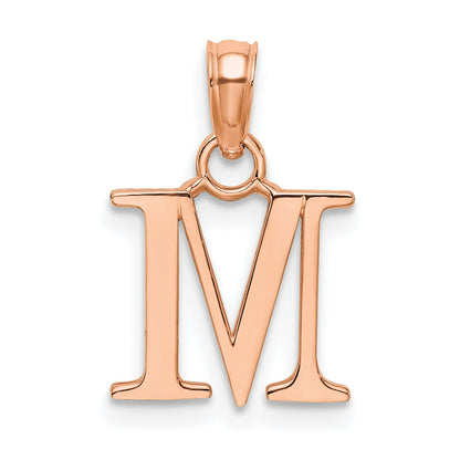 14K Rose Gold Polished Block Letter M Initial Pendant