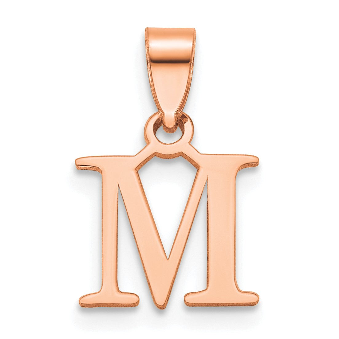 14K Rose Gold Polished Block Letter M Initial Pendant