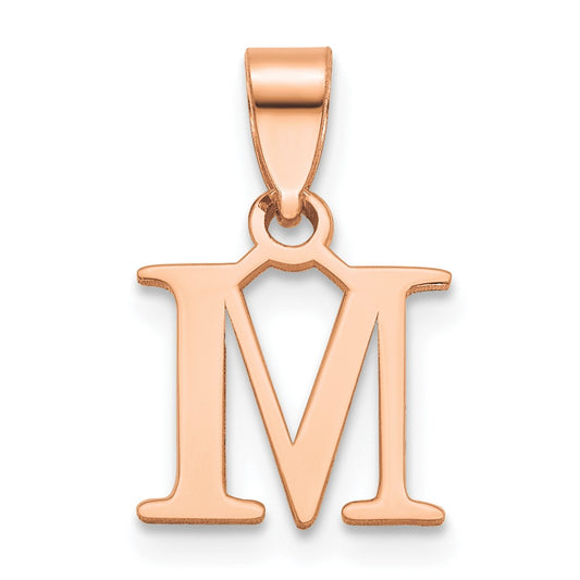 14K Rose Gold Polished Block Letter M Initial Pendant
