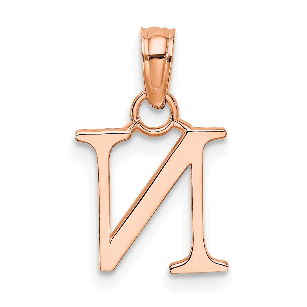 14K Rose Gold Polished Block Letter N Initial Pendant