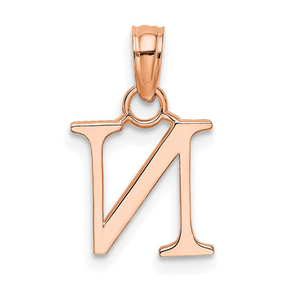 14K Rose Gold Polished Block Letter N Initial Pendant