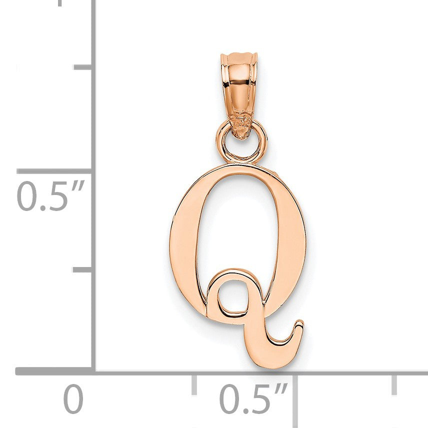14K Rose Gold Polished Block Letter Q Initial Pendant
