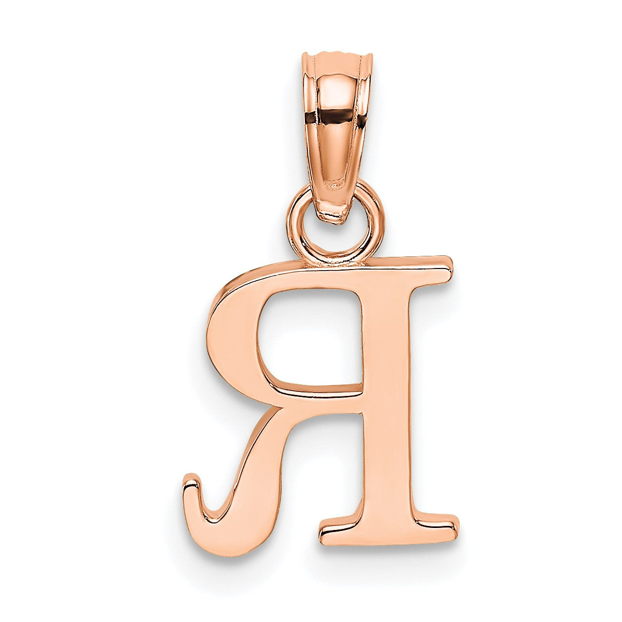 14K Rose Gold Polished Block Letter R Initial Pendant