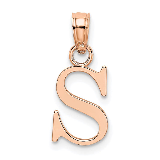 14K Rose Gold Polished Block Letter S Initial Pendant