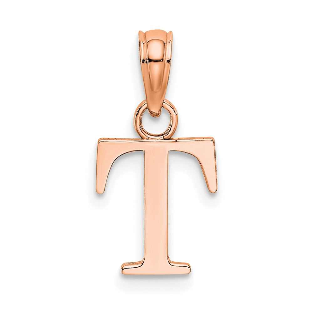 14K Rose Gold Polished Block Letter T Initial Pendant