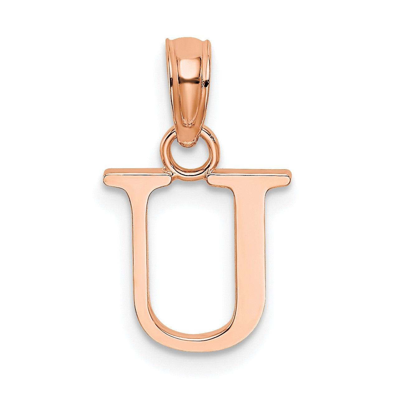 14K Rose Gold Polished Block Letter U Initial Pendant