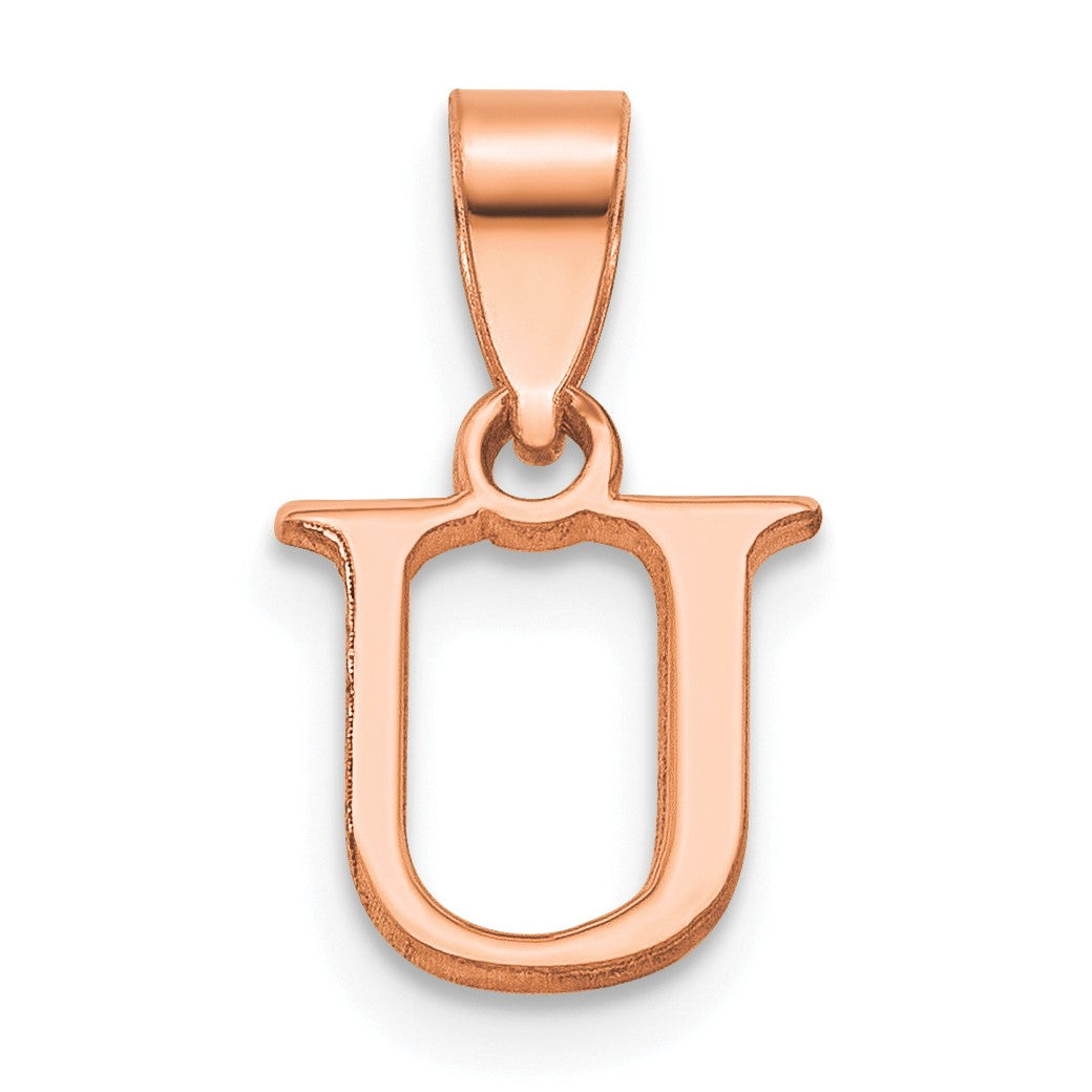 14K Rose Gold Polished Block Letter U Initial Pendant