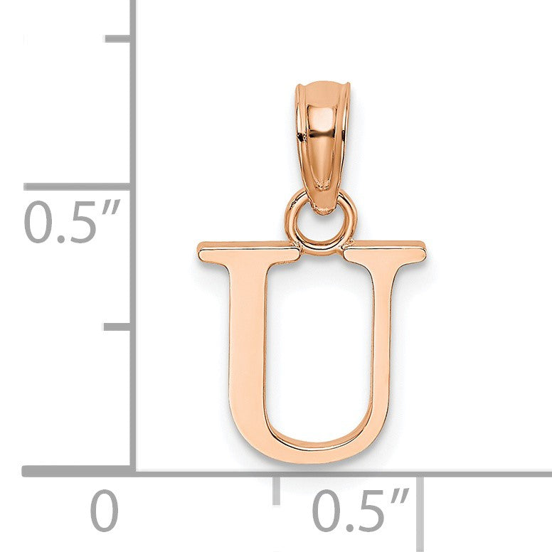 14K Rose Gold Polished Block Letter U Initial Pendant