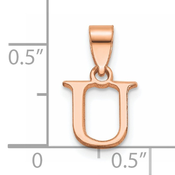 14K Rose Gold Polished Block Letter U Initial Pendant