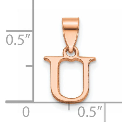14K Rose Gold Polished Block Letter U Initial Pendant