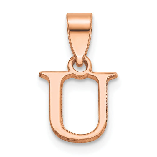 14K Rose Gold Polished Block Letter U Initial Pendant
