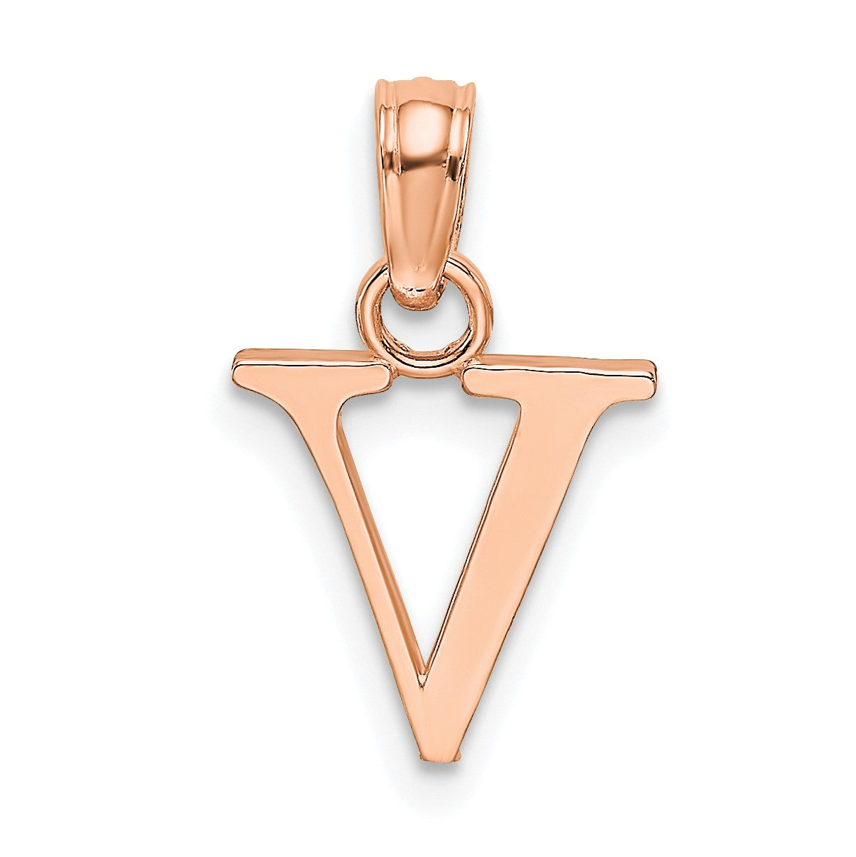 14K Rose Gold Polished Block Letter V Initial Pendant