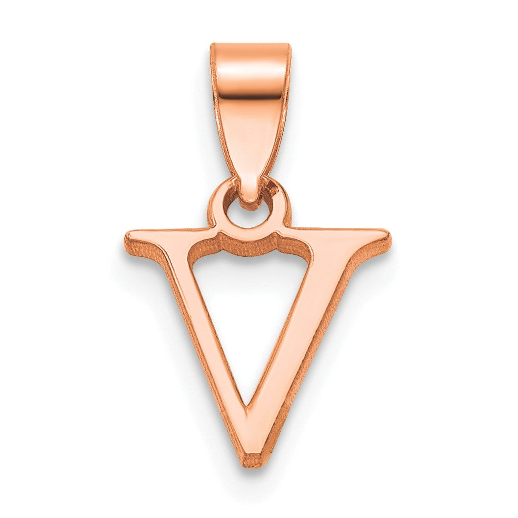14K Rose Gold Polished Block Letter V Initial Pendant