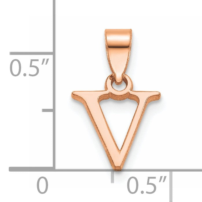 14K Rose Gold Polished Block Letter V Initial Pendant