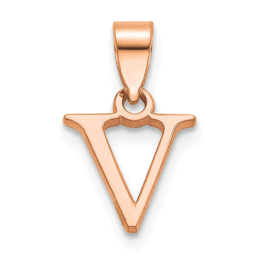14K Rose Gold Polished Block Letter V Initial Pendant
