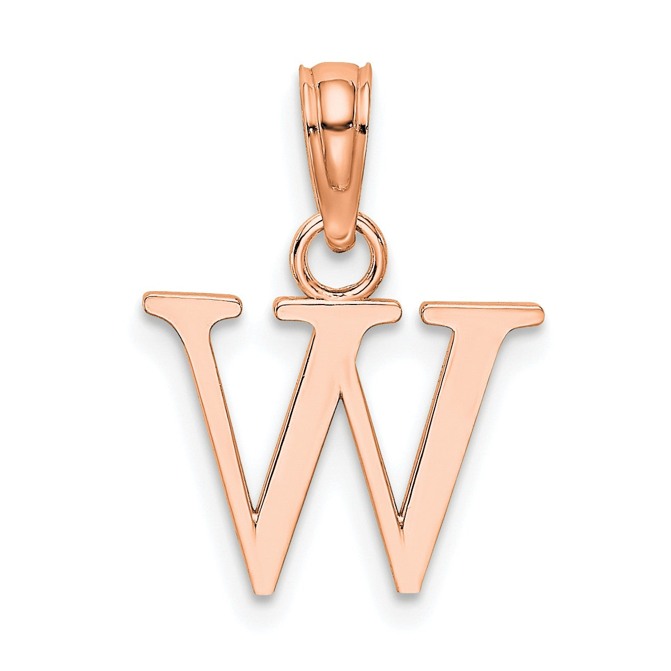 14K Rose Gold Polished Block Letter W Initial Pendant