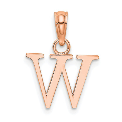 14K Rose Gold Polished Block Letter W Initial Pendant