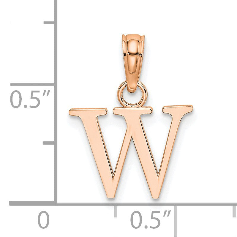 14K Rose Gold Polished Block Letter W Initial Pendant