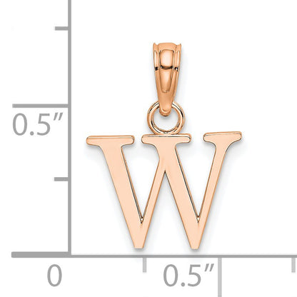 14K Rose Gold Polished Block Letter W Initial Pendant