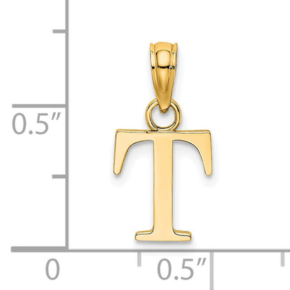 14k Polished Block Letter T Initial Pendant