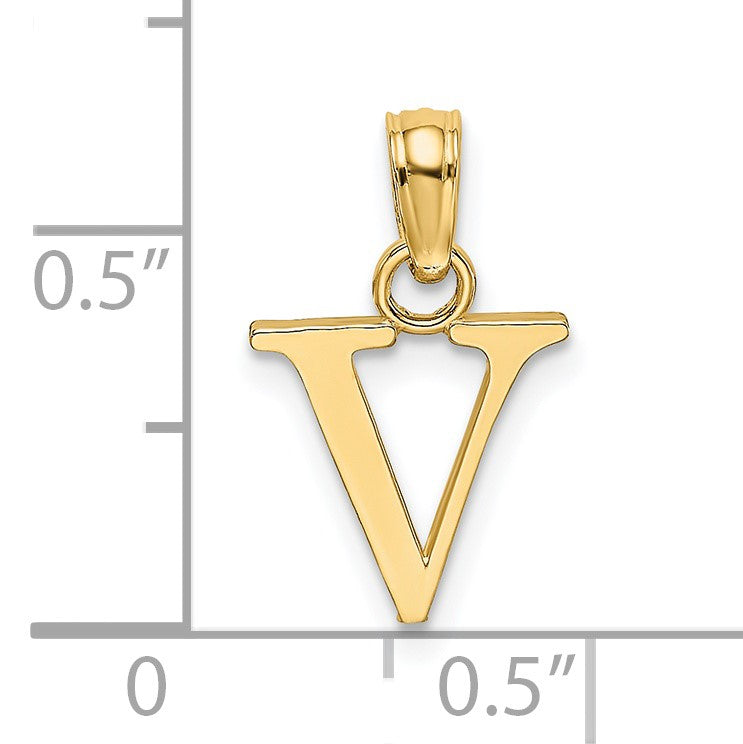 14K Polished Block Letter V Initial Pendant