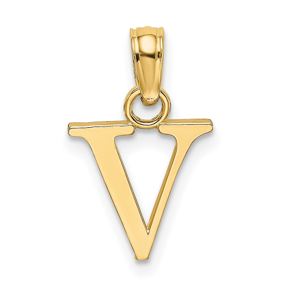 14K Polished Block Letter V Initial Pendant