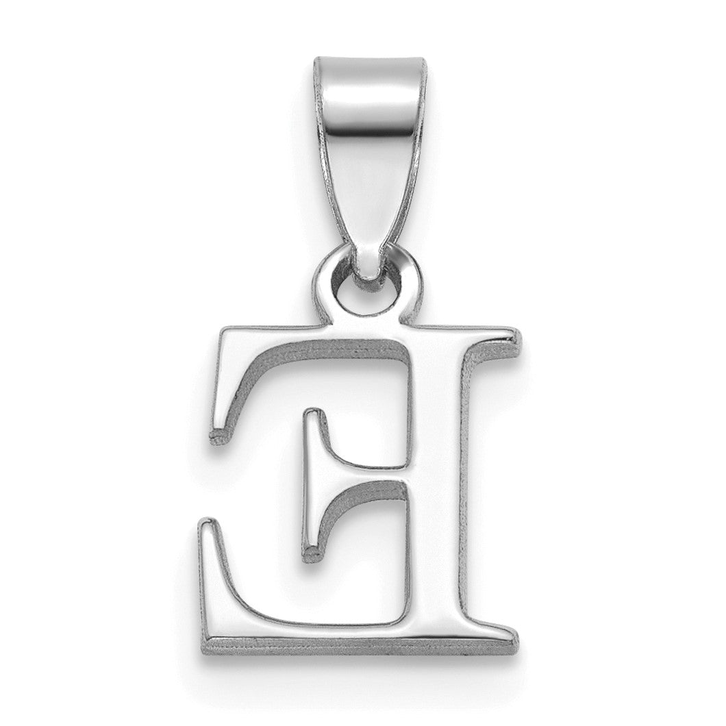 14K White Gold Polished Block Letter E Initial Pendant