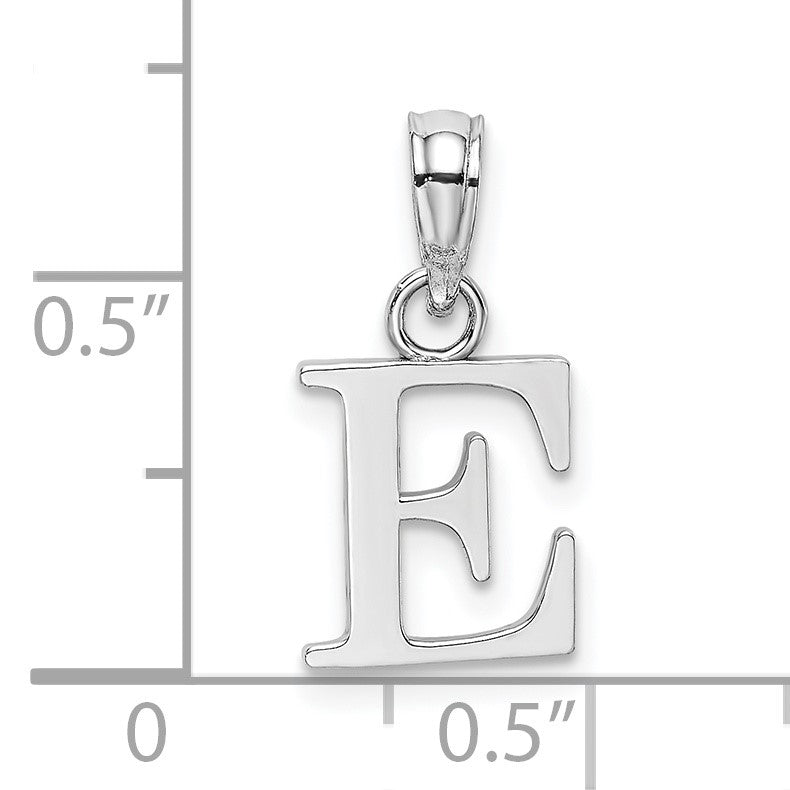 14K White Gold Polished Block Letter E Initial Pendant