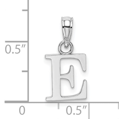 14K White Gold Polished Block Letter E Initial Pendant