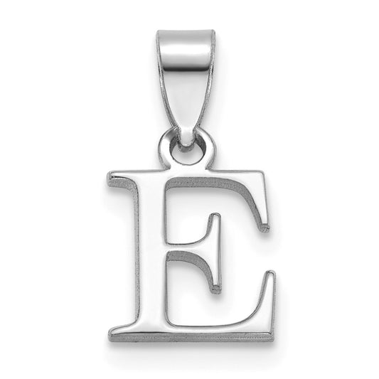14K White Gold Polished Block Letter E Initial Pendant