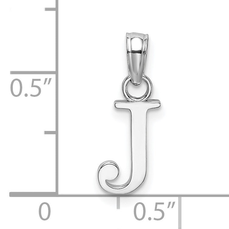 14K White Gold Polished Block Letter J Initial Pendant