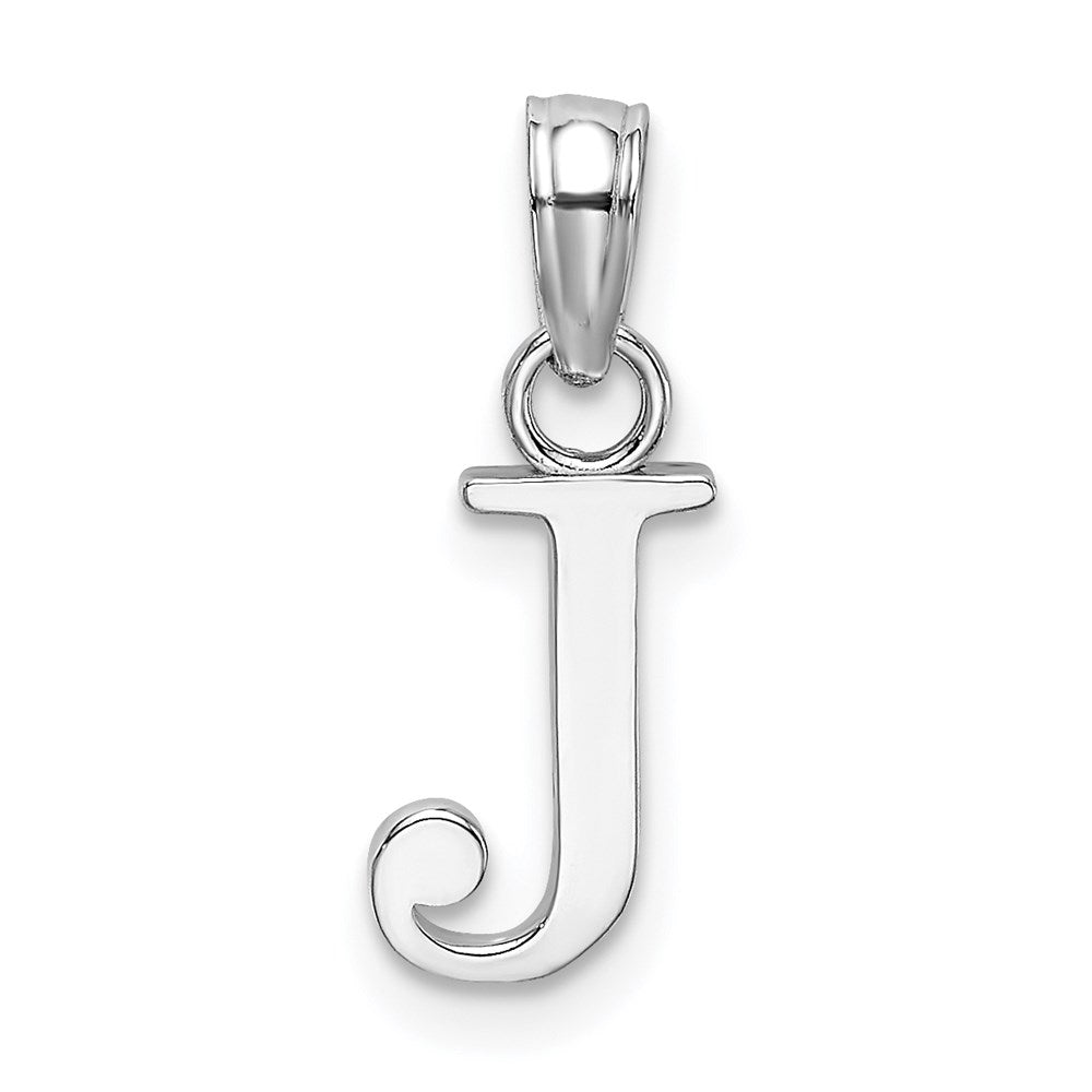 14K White Gold Polished Block Letter J Initial Pendant