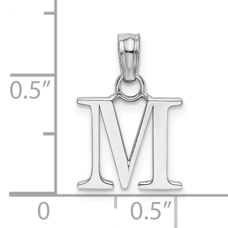 14K White Gold Polished Block Letter M Initial Pendant